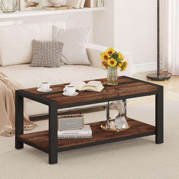 Industrial Coffee Table with Lower Shelf