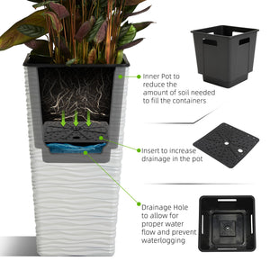 22-Inch Tall Square Tapered Plastic Planter with Inner Pot, 2-Pack