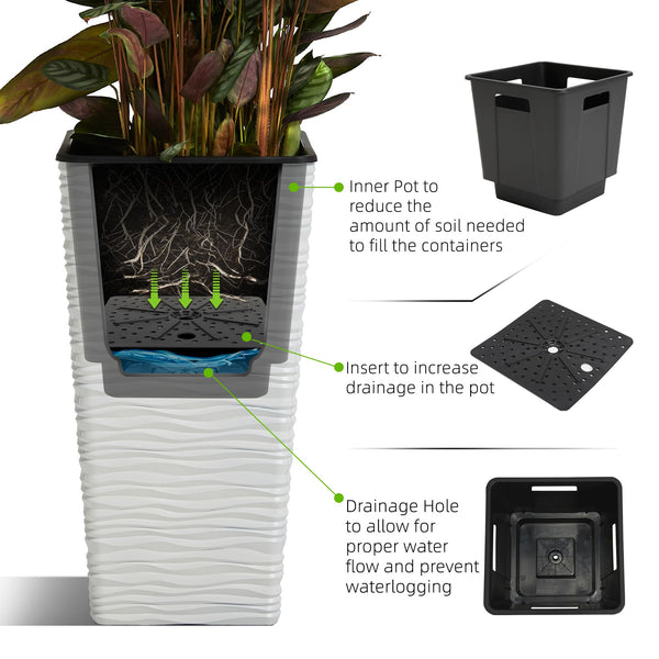 22-Inch Tall Square Tapered Plastic Planter with Inner Pot, 2-Pack