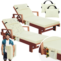 Waterproof Chaise Lounge Cushions with Headrest – Set of 2