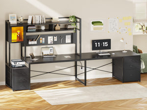 L-Shaped Gaming Desk with Drawers, LED Lights & Power Outlet
