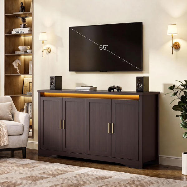 60" Sideboard Buffet Cabinet with LED Light & Power Outlets