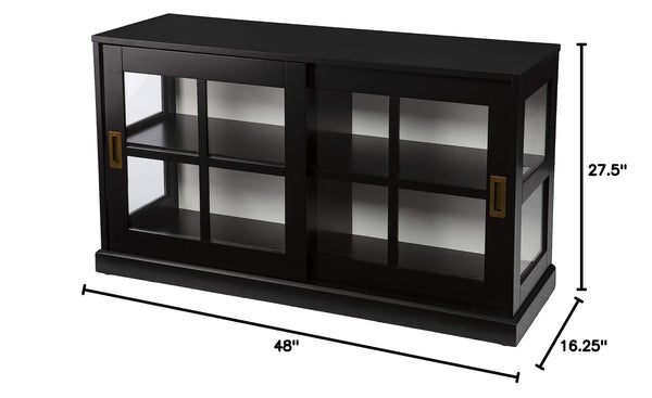 Black Curio Cabinet with Sliding Glass Doors