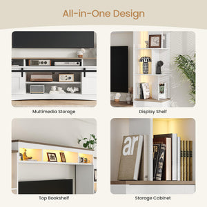101" Wall Unit Entertainment Center with LED & Sliding Doors – White