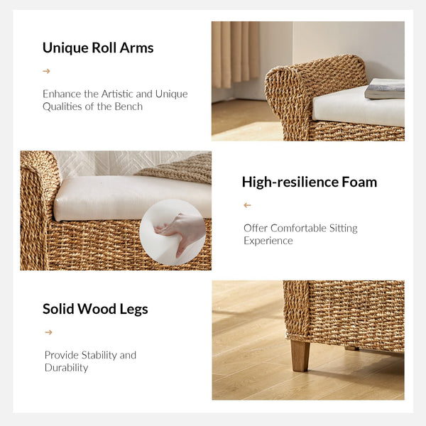 Rattan Storage Bench with Rolled Armrests