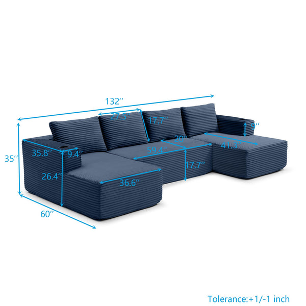 U-Shaped Modular Sectional Sofa with Chaise Lounge
