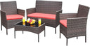 4-Piece Outdoor Wicker Patio Conversation Set with Cushions & Glass Table