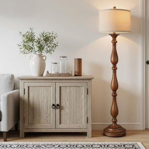Vintage Resin Floor Lamp with Linen Shade