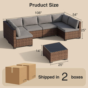 7-Piece Outdoor Sectional Sofa Set with Cushions & Glass Coffee Table