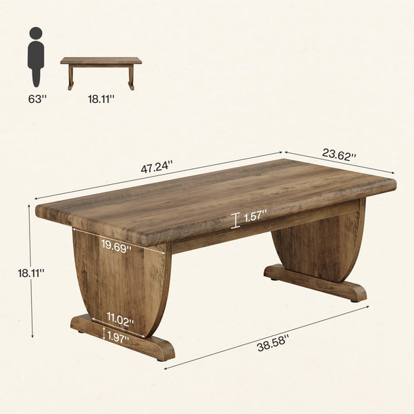 Rectangle Coffee Table – 48 Inch Rustic Wood Living Room Center Table