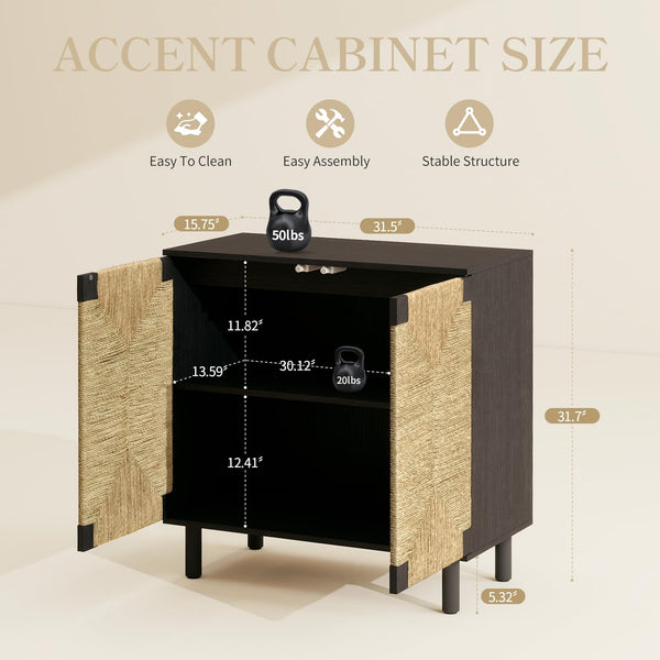 Seagrass Sideboard Buffet Cabinet with Adjustable Shelf