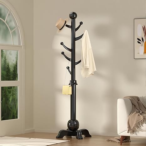 Freestanding Wooden Coat Rack with 7 Hooks – 72" Hall Tree Stand