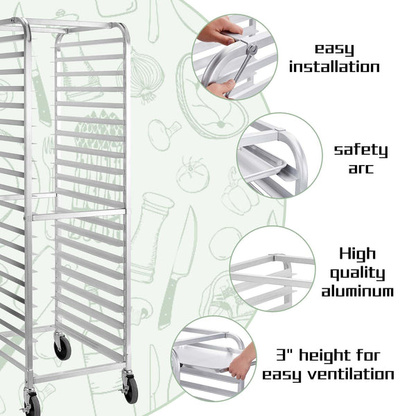 20-Tier Aluminum Bun Pan Rack with Wheels
