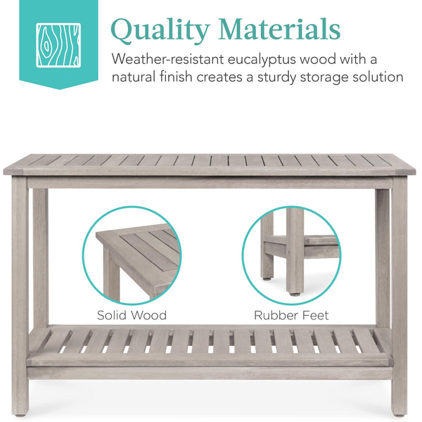2-Shelf Eucalyptus Wood Console Table Indoor Outdoor