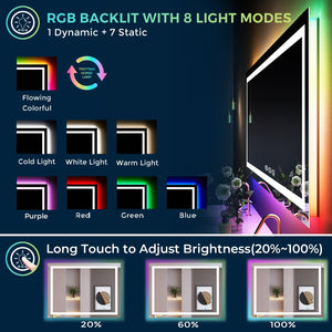 40x36 Inch RGB LED Bathroom Mirror with Front & Backlit Lighting
