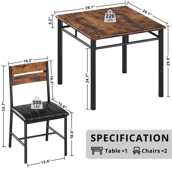 2-Person Dining Table Set with Upholstered Chairs