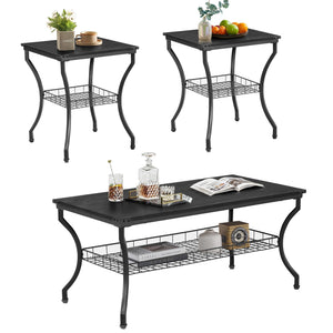 3-Piece Living Room Coffee Table Set with Storage Shelves