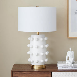 Modern Ceramic Table Lamp with Spherical Orbs & Fabric Drum Shade