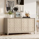60-Inch Sideboard Buffet Cabinet with 3D Checkerboard Doors & Wood Legs
