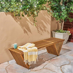 Acacia Wood Outdoor Bench with Teak Finish