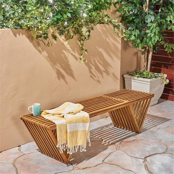 Acacia Wood Outdoor Bench with Teak Finish