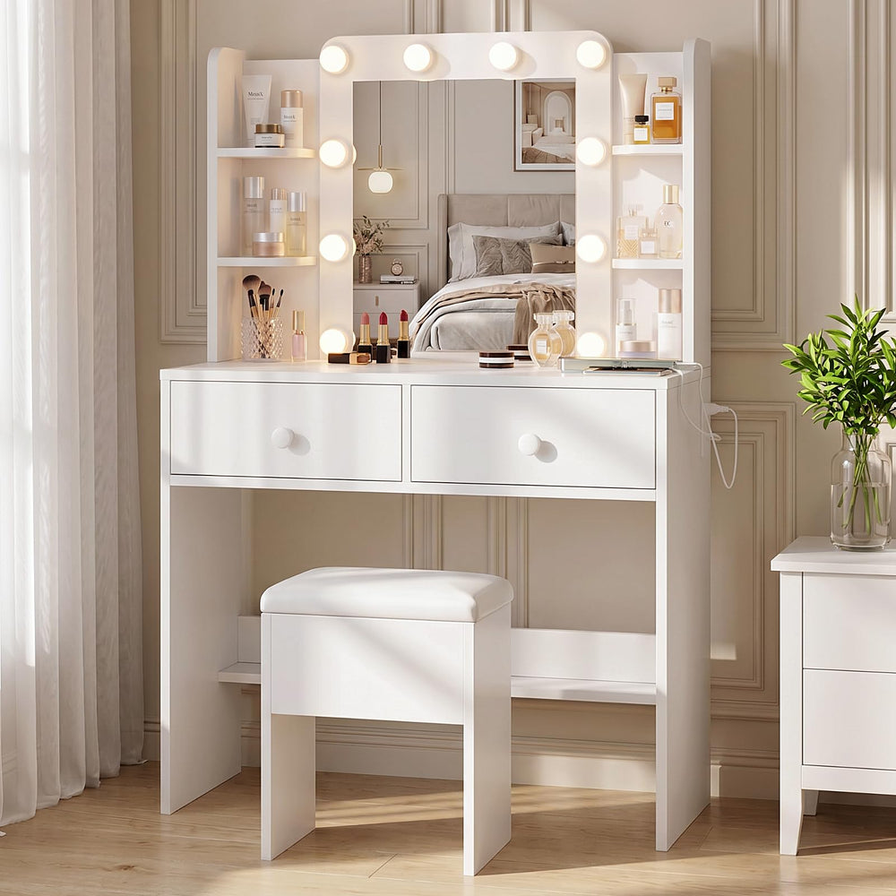 Vanity Desk with LED Mirror & Charging Station