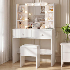 Vanity Desk with LED Mirror & Charging Station