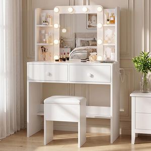 Vanity Desk with LED Mirror & Charging Station