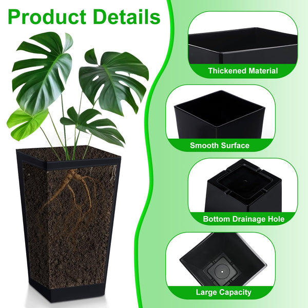 Set of 4 Tall Outdoor Planters with Drainage Hole