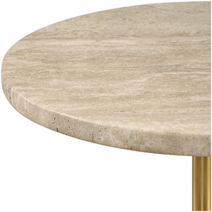 Travertine Top Round Accent End Table – Rich Brass Metal Stem