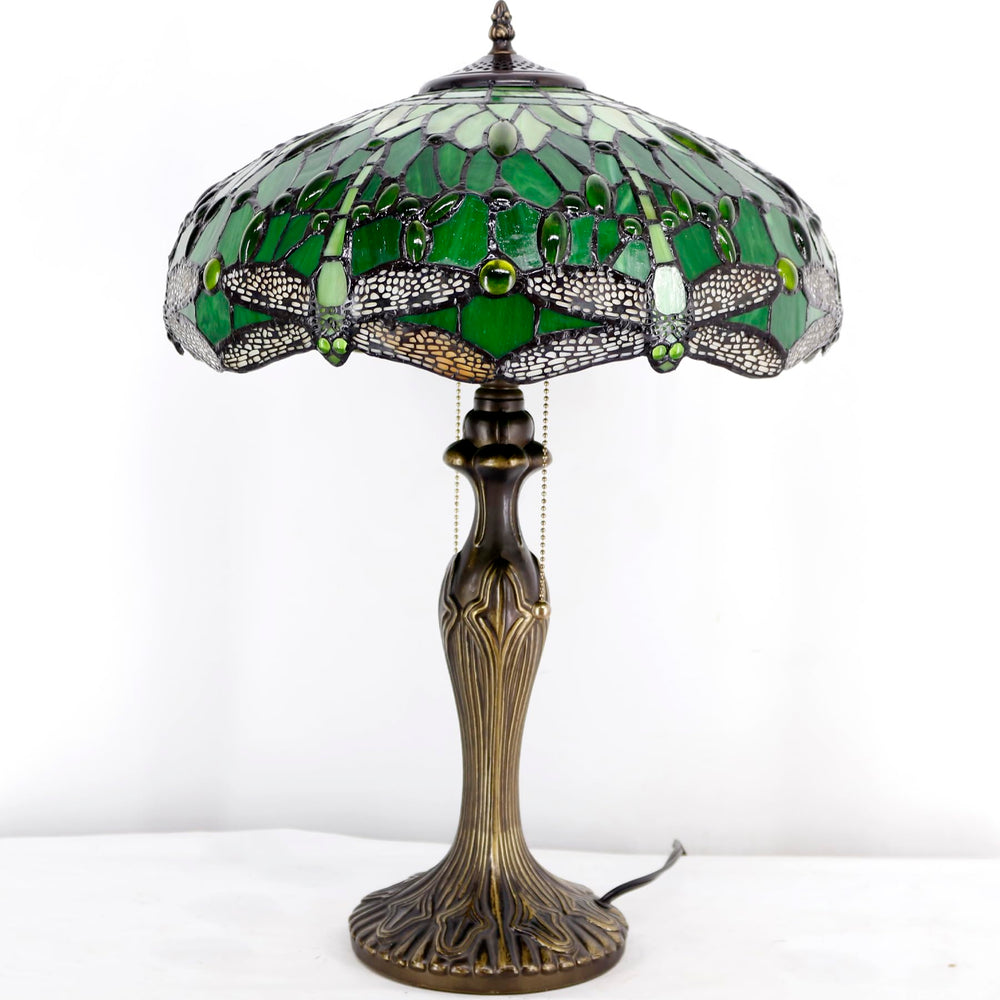 Tiffany Style Stained Glass Table Lamp – Green Dragonfly, 16x16x24 Inch