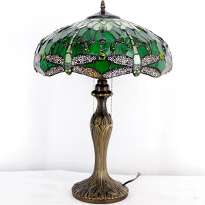 Tiffany Style Stained Glass Table Lamp – Green Dragonfly, 16x16x24 Inch