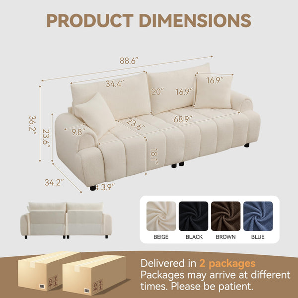 88" Oversized Boucle 3-Seater Sofa