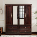 4-Door Solid Wood Armoire Wardrobe with Drawers & Hanging Rods