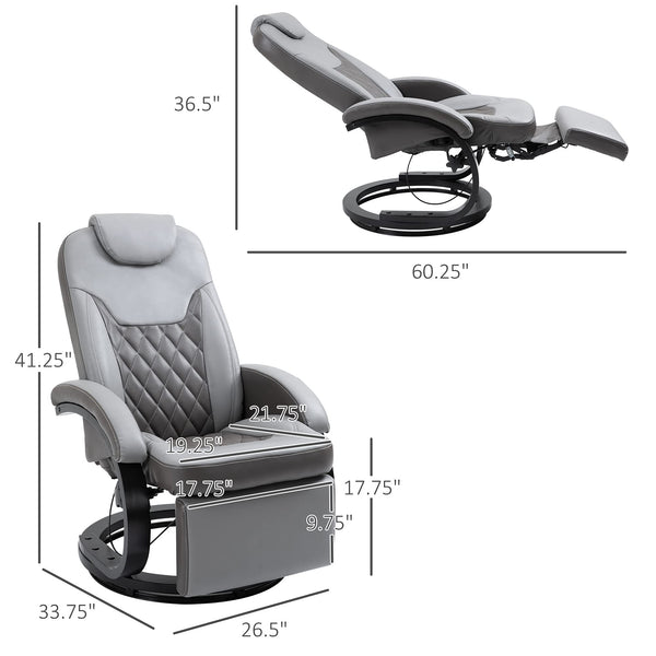 Grey Swivel Recliner Chair with Footrest