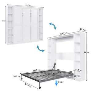 Queen Murphy Bed with Storage Cabinet – White