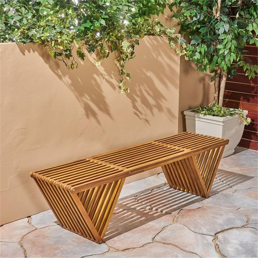 Acacia Wood Outdoor Bench with Teak Finish