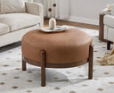 29" Round Ottoman Upholstered Footstool with Wooden Legs