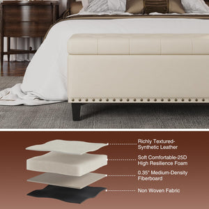 Faux Leather Storage Ottoman Bench, 51" Long, 30 Gallon, Tufted, Wooden Legs