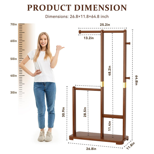 Double Rod Freestanding Coat Rack – Solid Wood, Bedroom & Entryway
