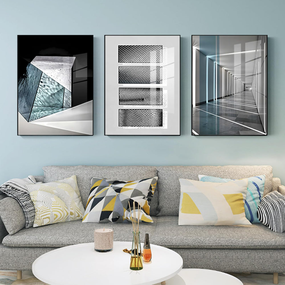 Abstract Geometric Wall Art Set – 3-Piece Framed Prints, 24x32 Inches