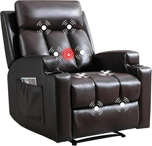 Manual Recliner Chair with Massage, Heat & Cup Holders