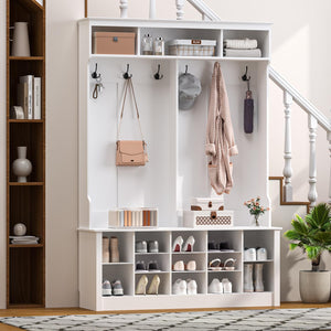 Farmhouse Hall Tree with Bench and Shoe Storage
