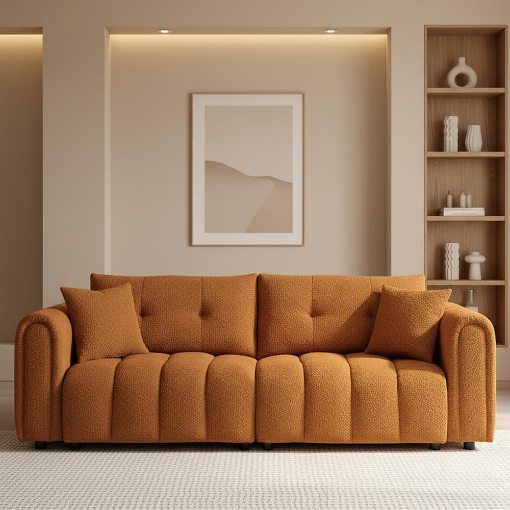 Tufted Boucle Sofa with Rolled Arms - 3-Seat Oversized Loveseat