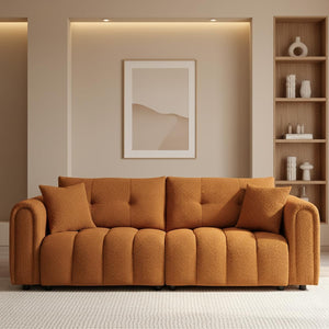 Tufted Boucle Sofa with Rolled Arms - 3-Seat Oversized Loveseat