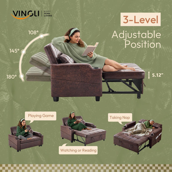 Convertible Sofa Bed with USB Ports & Cup Holders