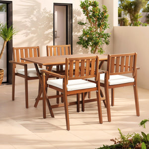 Stackable Acacia Wood Outdoor Dining Chairs with Cushions & Armrests – 4 Pack