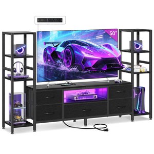 TV Stand with LED Lights, Power Outlets & 5 Fabric Drawers – 71" & 87"