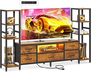 TV Stand with LED Lights, Power Outlets & 5 Fabric Drawers – 71" & 87"