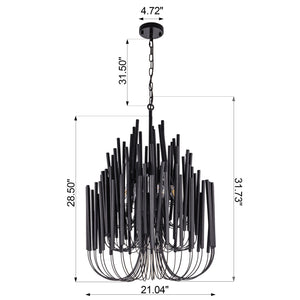 6-Light Boho Wood Chandelier – Black Iron & Wood Pendant